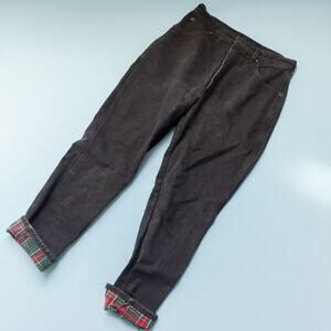 Land's End Vintage Washed Black Flannel Lined Straight Leg Jeans Size 12 Cotton